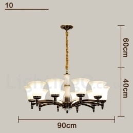 Pure Brass Luxuoso Rústico Retro Vintage Latão Pedra Pingente Vela Lustre com Tons de Vidro