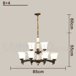 Pure Brass Luxuoso Rústico Retro Vintage Latão Pedra Pingente Vela Lustre com Tons de Vidro