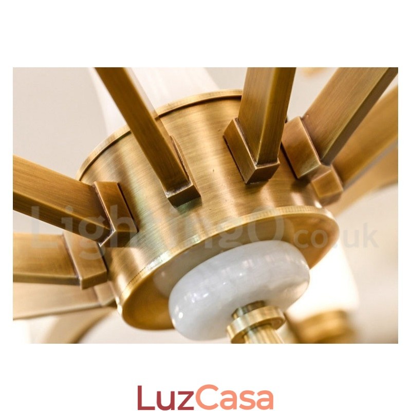 Pure Brass Luxuoso Rústico Retro Vintage Latão Pedra Pingente Vela Lustre com Tons de Vidro