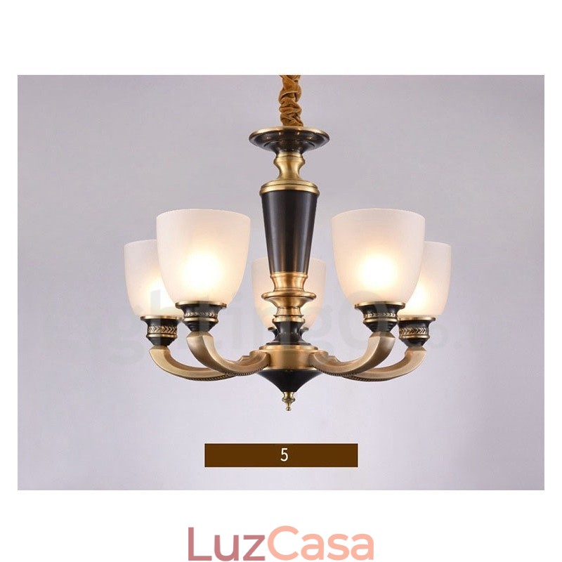 Pure Brass Luxuoso Rústico Retro Vintage Latão Pingente Vela Lustre com Tons de Vidro