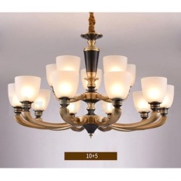 Pure Brass Luxuoso Rústico Retro Vintage Latão Pingente Vela Lustre com Tons de Vidro