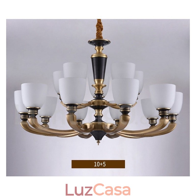 Pure Brass Luxuoso Rústico Retro Vintage Latão Pingente Vela Lustre com Tons de Vidro