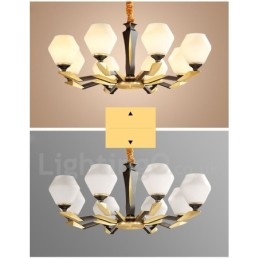 Pure Brass Luxuoso Rústico Retro Vintage Latão Pingente Vela Lustre com Tons de Vidro