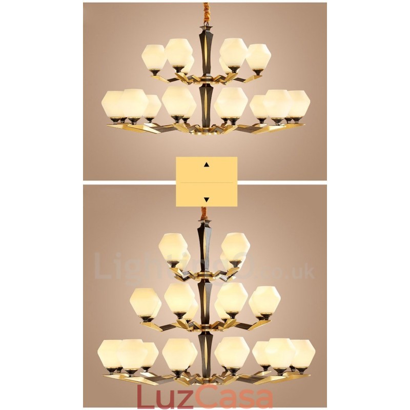 Pure Brass Luxuoso Rústico Retro Vintage Latão Pingente Vela Lustre com Tons de Vidro