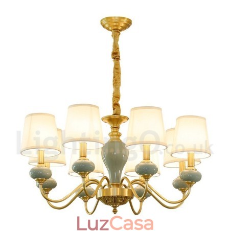 Pure Brass Luxuoso Rústico Retro Vintage Latão Cerâmica Pingente Vela Lustre com Tecido Tons Pure Brass Luxuoso Rústico Retro Vintage Latão Cerâmica Pingente Vela Lustre com Tecido Tons
