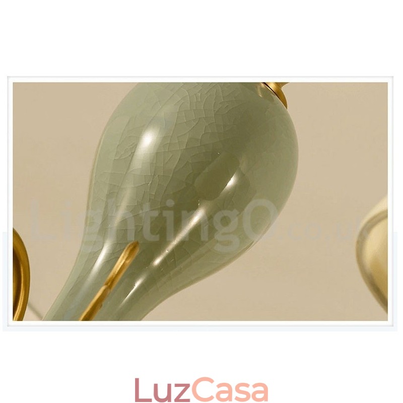Pure Brass Luxuoso Rústico Retro Vintage Latão Cerâmica Pingente Vela Lustre com Tecido Tons