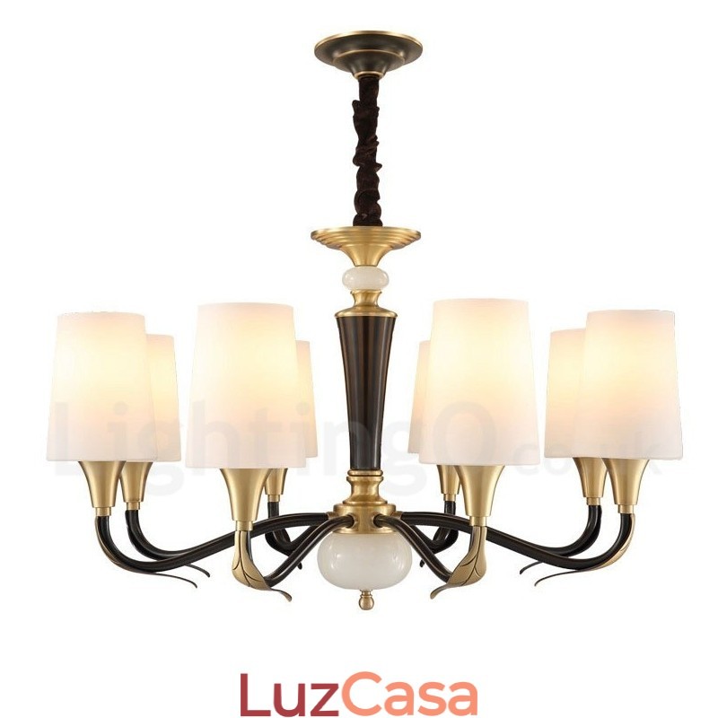 Pure Brass Luxuoso Rústico Retro Vintage Latão Pedra Pingente Vela Lustre com Tons de Vidro