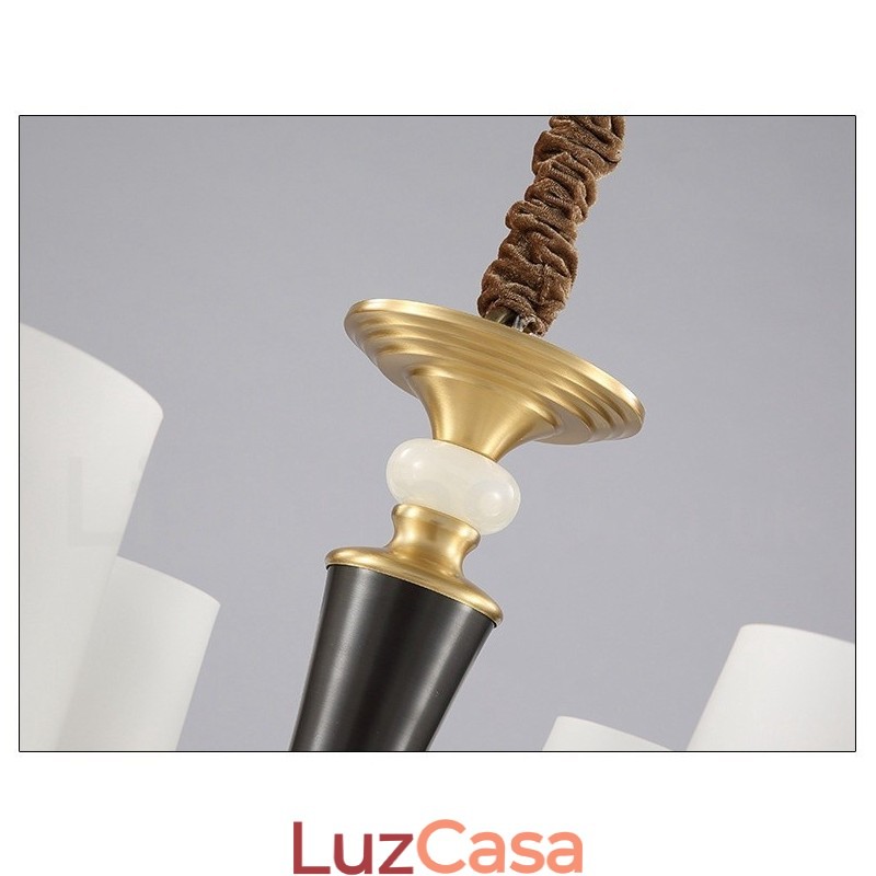 Pure Brass Luxuoso Rústico Retro Vintage Latão Pedra Pingente Vela Lustre com Tons de Vidro