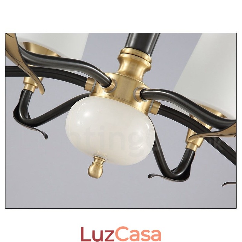 Pure Brass Luxuoso Rústico Retro Vintage Latão Pedra Pingente Vela Lustre com Tons de Vidro