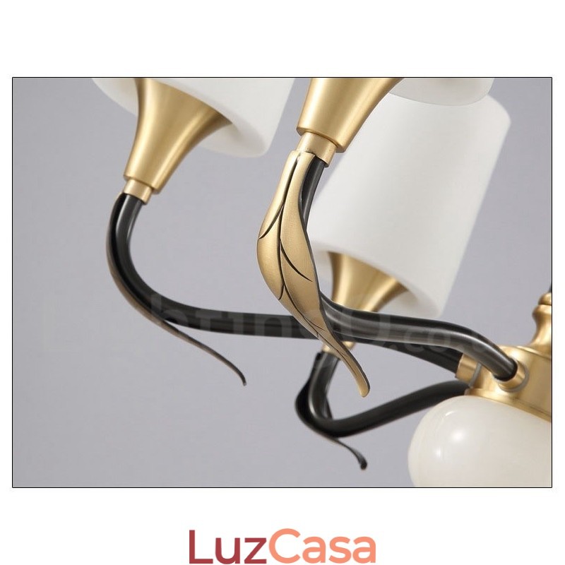 Pure Brass Luxuoso Rústico Retro Vintage Latão Pedra Pingente Vela Lustre com Tons de Vidro