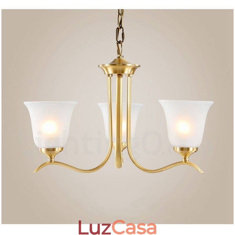 Pure Brass Luxuoso Rústico Retro Vintage Latão Pingente Vela Lustre com Tons de Vidro