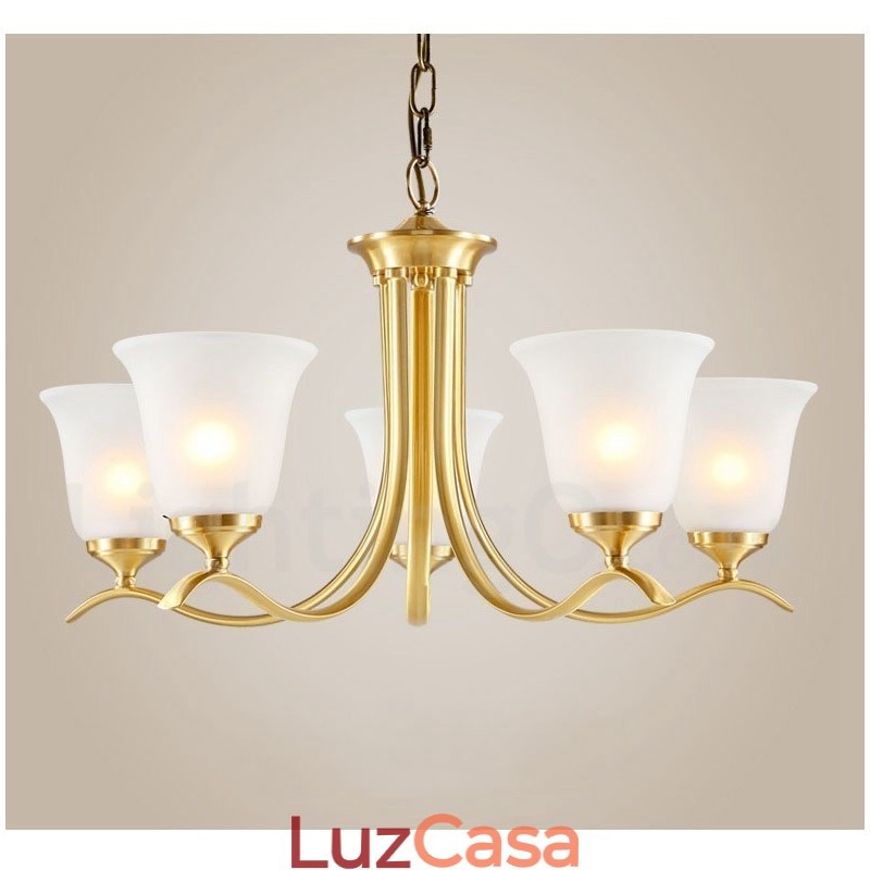 Pure Brass Luxuoso Rústico Retro Vintage Latão Pingente Vela Lustre com Tons de Vidro