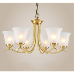 Pure Brass Luxuoso Rústico Retro Vintage Latão Pingente Vela Lustre com Tons de Vidro