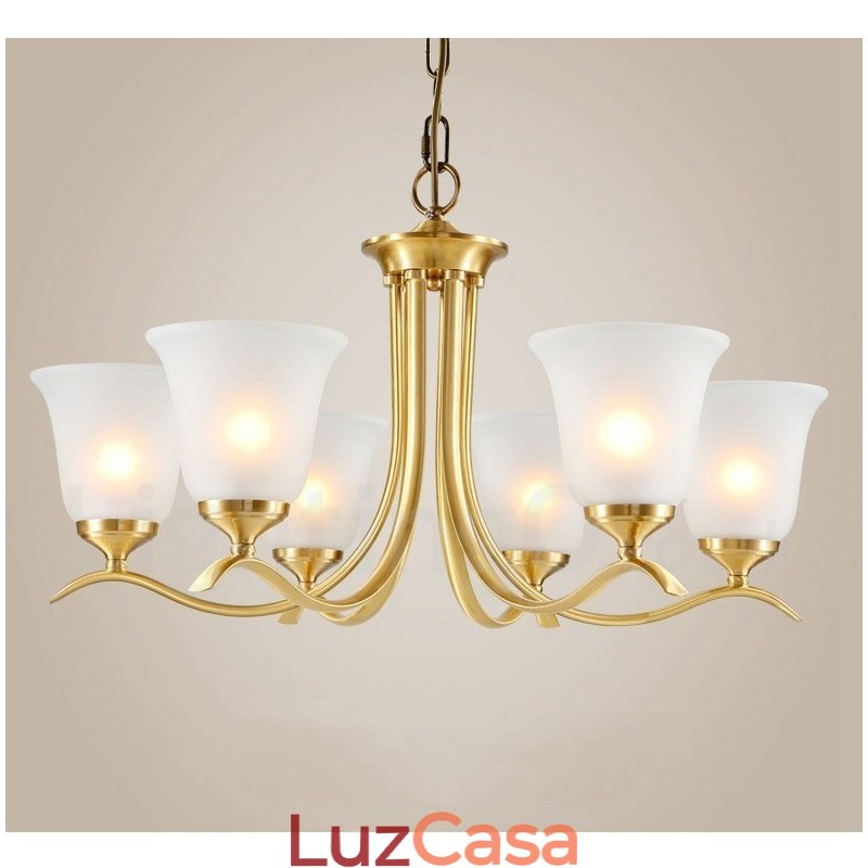 Pure Brass Luxuoso Rústico Retro Vintage Latão Pingente Vela Lustre com Tons de Vidro