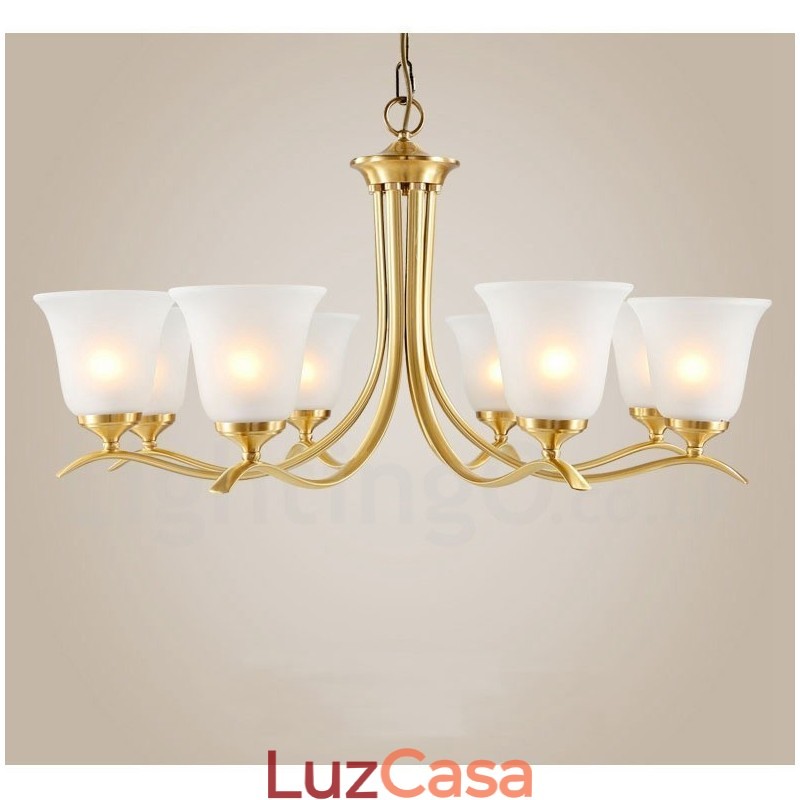 Pure Brass Luxuoso Rústico Retro Vintage Latão Pingente Vela Lustre com Tons de Vidro