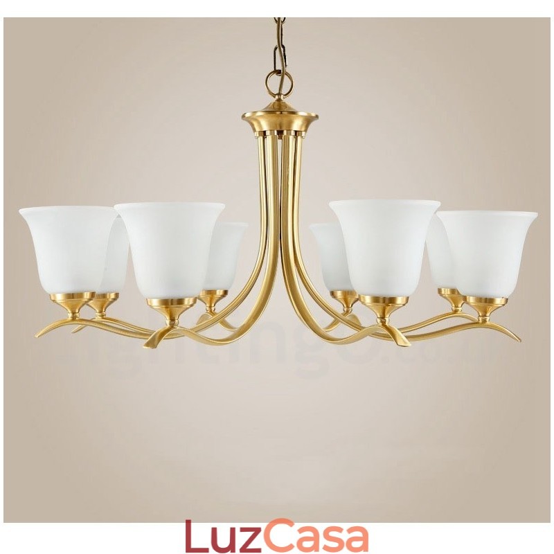 Pure Brass Luxuoso Rústico Retro Vintage Latão Pingente Vela Lustre com Tons de Vidro