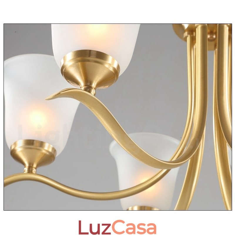 Pure Brass Luxuoso Rústico Retro Vintage Latão Pingente Vela Lustre com Tons de Vidro