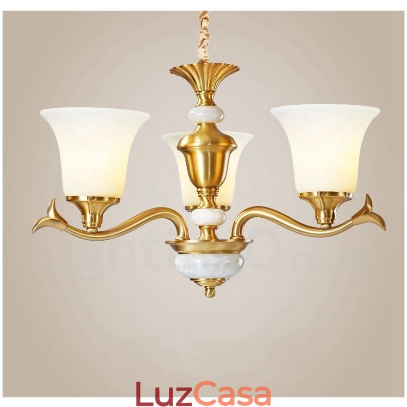 Pure Brass Luxuoso Rústico Retro Vintage Latão Pedra Pingente Vela Lustre com Tons de Vidro
