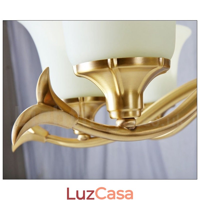 Pure Brass Luxuoso Rústico Retro Vintage Latão Pedra Pingente Vela Lustre com Tons de Vidro