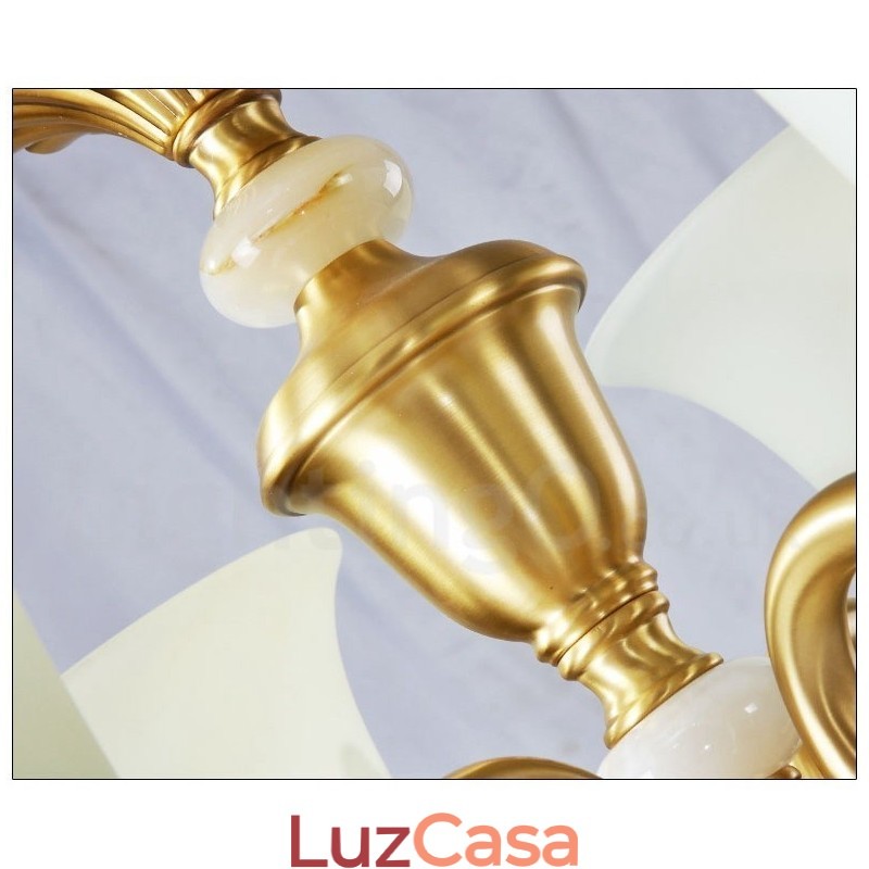 Pure Brass Luxuoso Rústico Retro Vintage Latão Pedra Pingente Vela Lustre com Tons de Vidro
