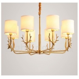 Pure Brass Luxuoso Rústico Retro Vintage Latão Pingente Vela Lustre com Tecido Tons