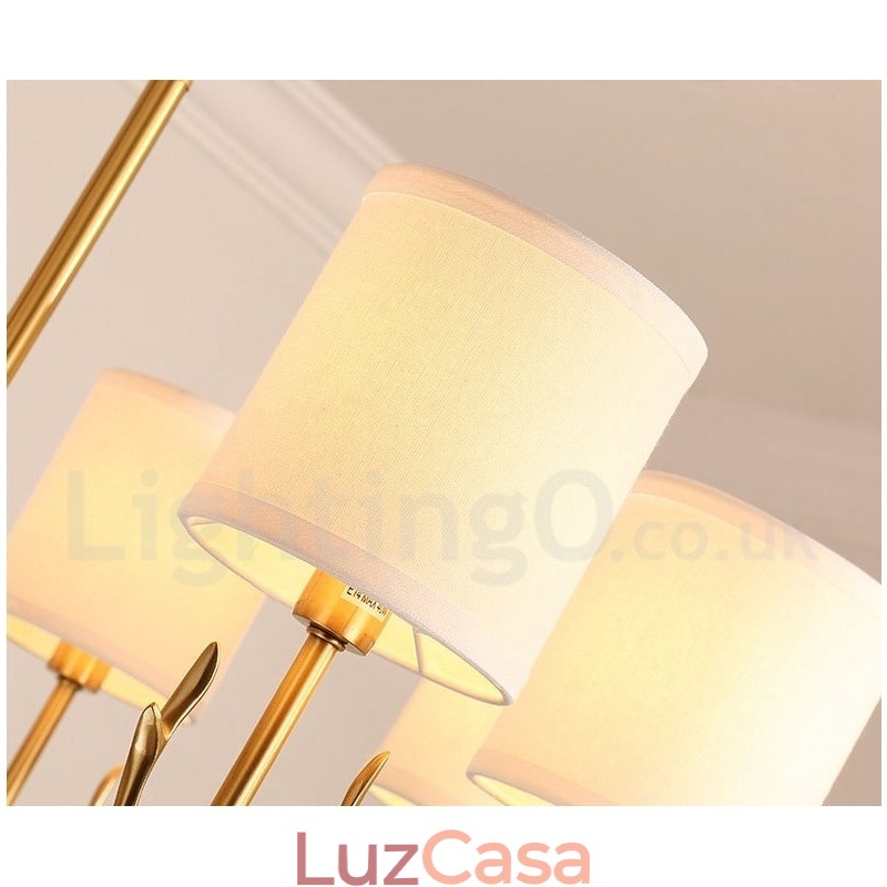Pure Brass Luxuoso Rústico Retro Vintage Latão Pingente Vela Lustre com Tecido Tons