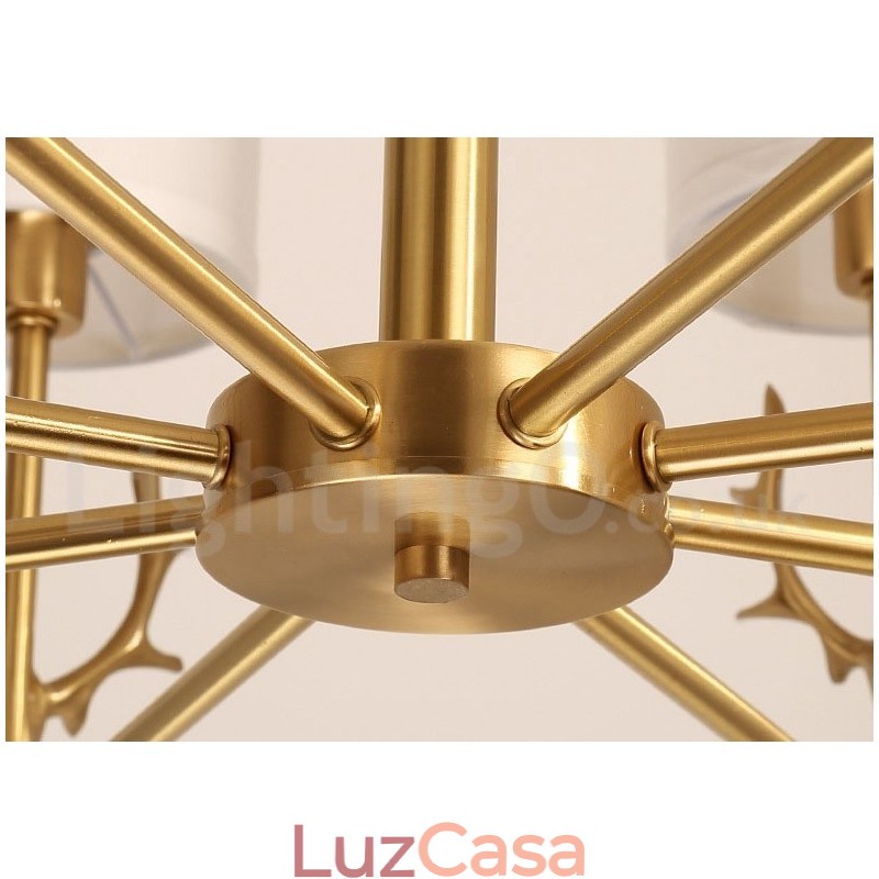 Pure Brass Luxuoso Rústico Retro Vintage Latão Pingente Vela Lustre com Tecido Tons