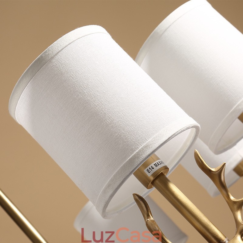 Pure Brass Luxuoso Rústico Retro Vintage Latão Pingente Vela Lustre com Tecido Tons