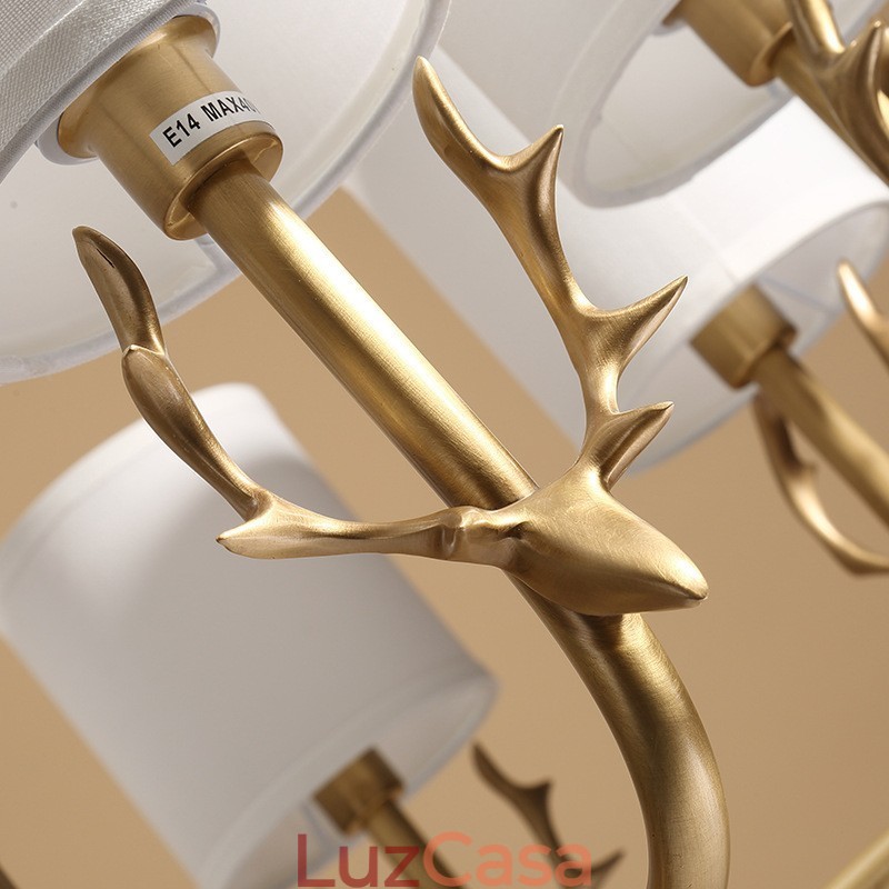 Pure Brass Luxuoso Rústico Retro Vintage Latão Pingente Vela Lustre com Tecido Tons
