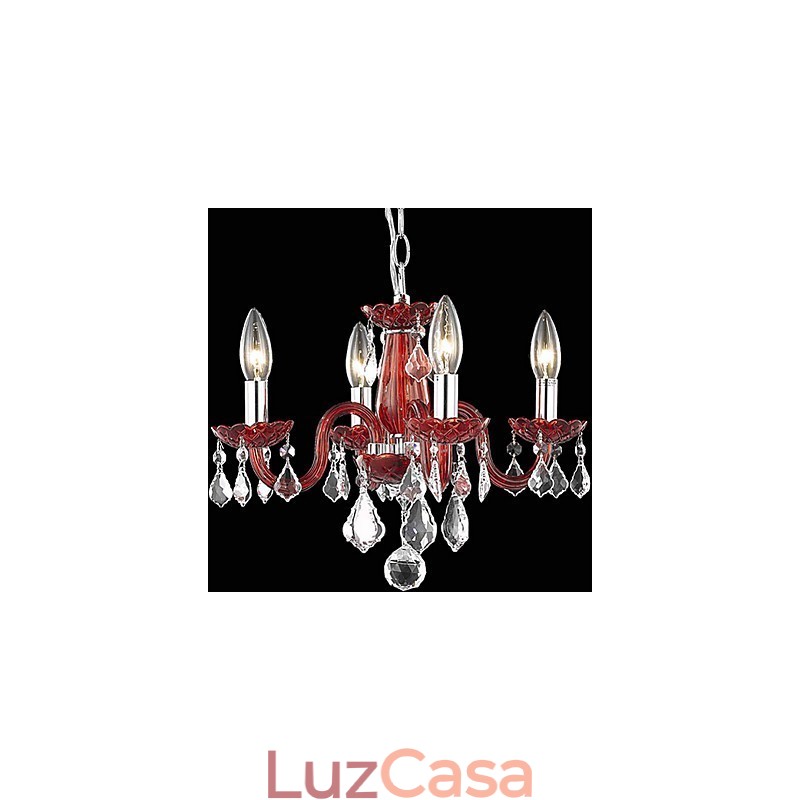 Lustre de cristal em destaque com 4 luzes em vermelho