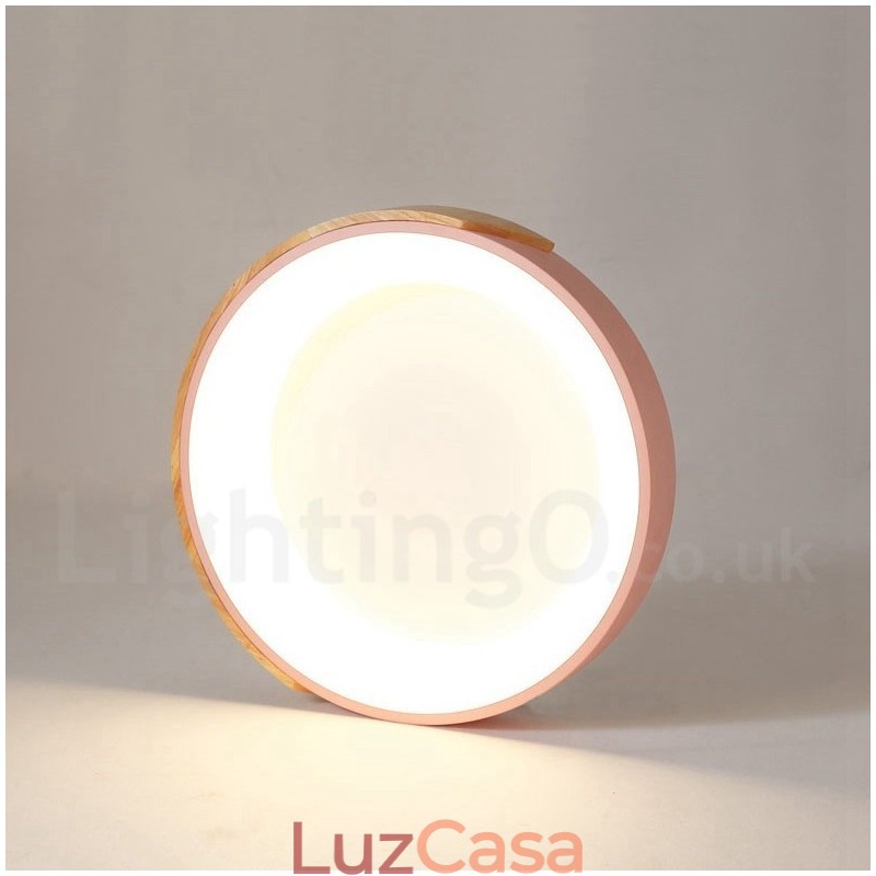 Luminária de teto redonda de madeira multicolorida regulável com abajur de acrílico estilo nórdico