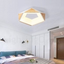 Luminária de teto de madeira pentágono multicolorida regulável com abajur de acrílico estilo nórdico