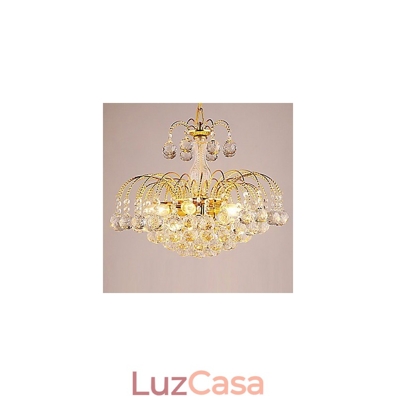 Lustre de luxo estilo europeu com 3 luzes e bolas de cristal