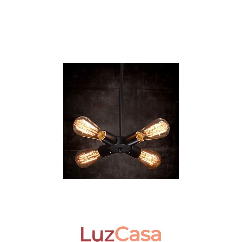 Luminária pendente 4 luzes estilo country ferro forjado
