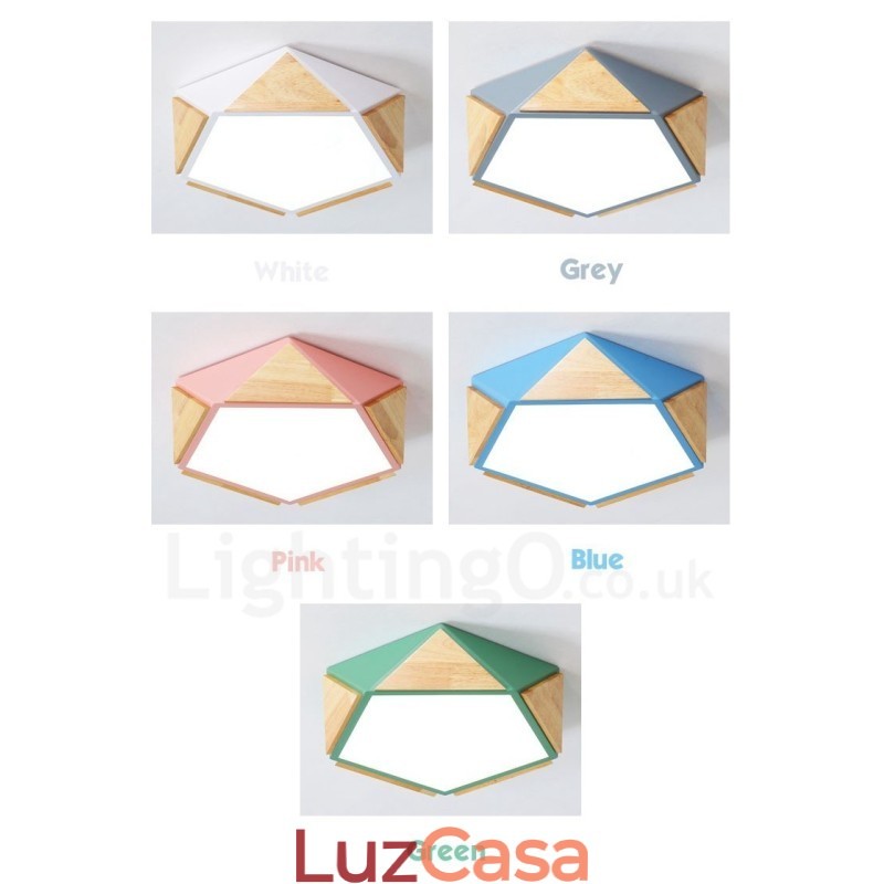 Luminária de teto de madeira Macaron multicolorida regulável com abajur de acrílico estilo nórdico