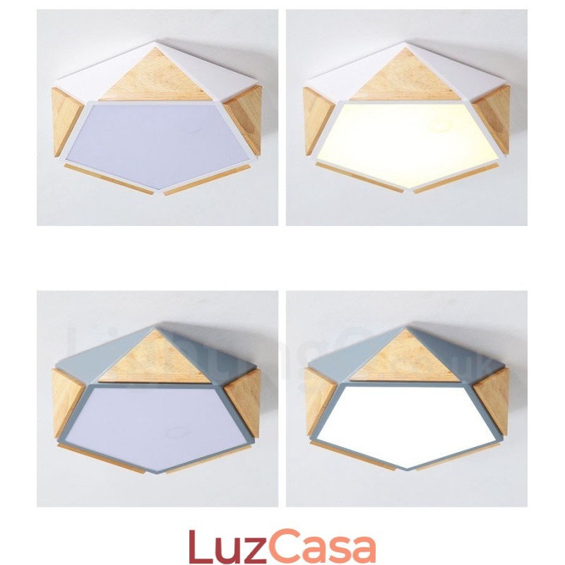 Luminária de teto de madeira Macaron multicolorida regulável com abajur de acrílico estilo nórdico