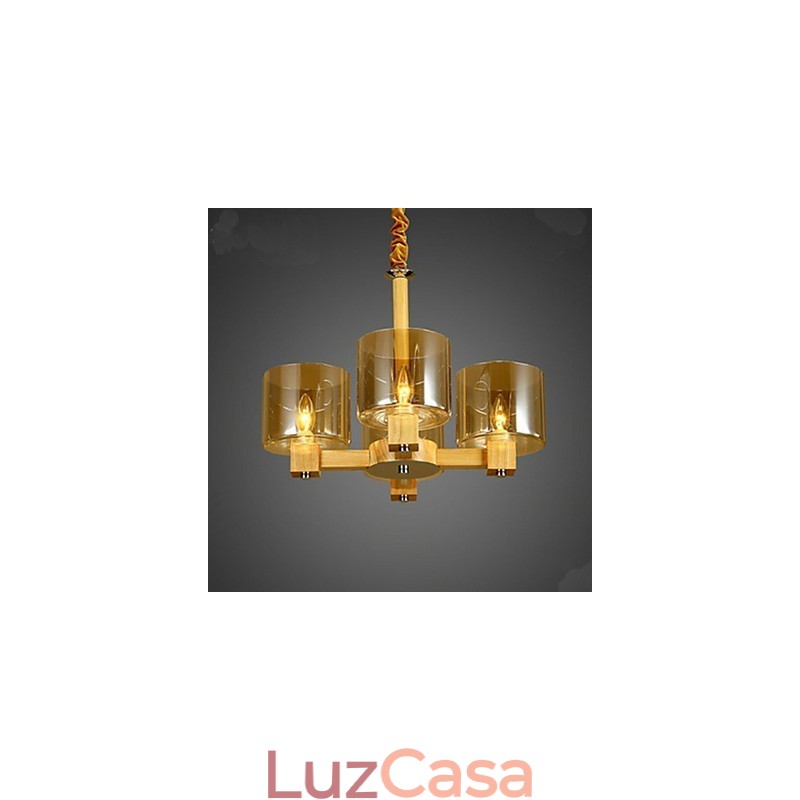 Luminária pendente fashion Mesa Madeira Tampa de vidro