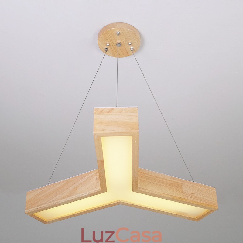 Luminária pendente triangular moderna de madeira