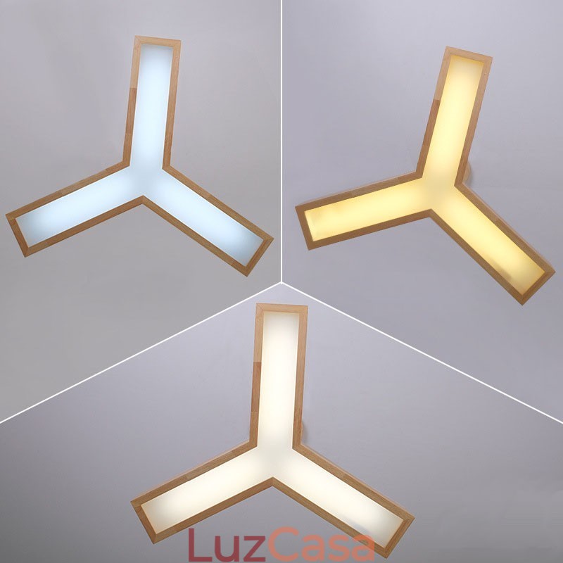 Luminária pendente triangular moderna de madeira