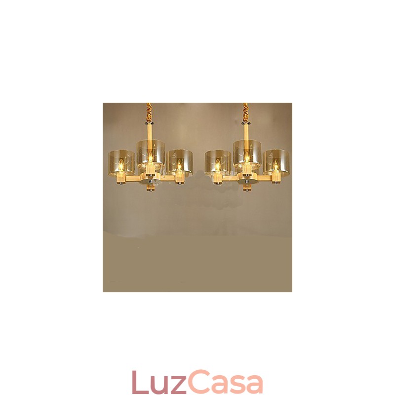 Luminária pendente fashion Mesa Madeira Tampa de vidro