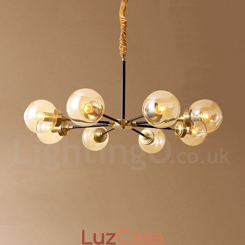 Lustre de pingente de latão puro luxuoso rústico retrô vintage com cúpulas de vidro
