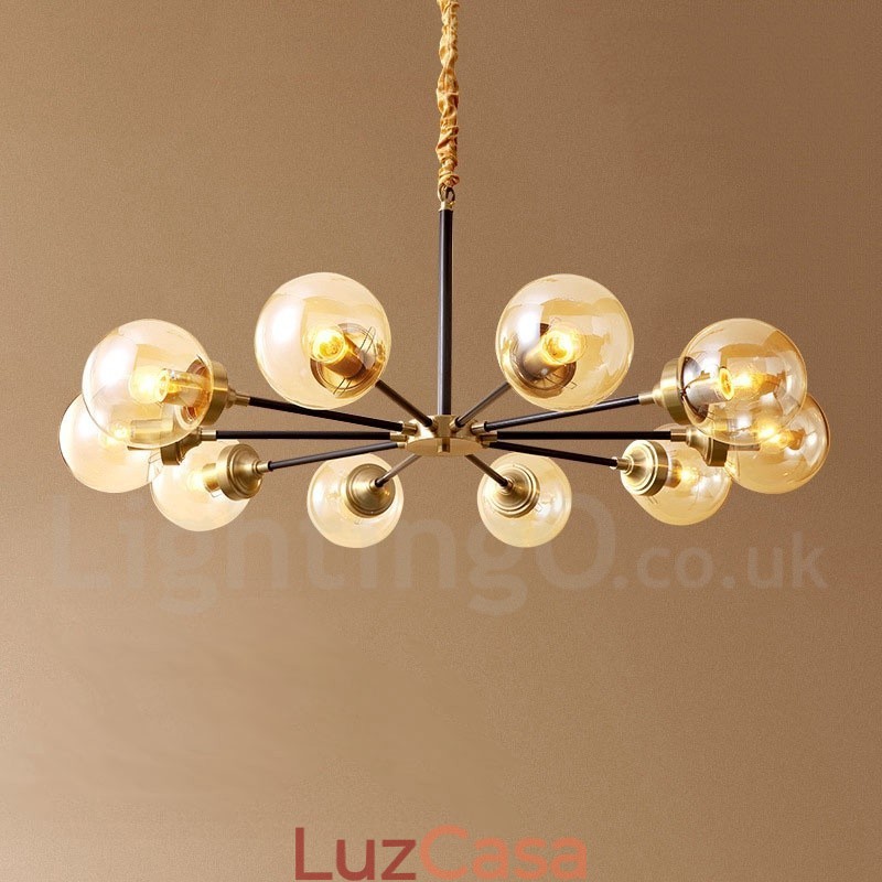 Lustre de pingente de latão puro luxuoso rústico retrô vintage com cúpulas de vidro