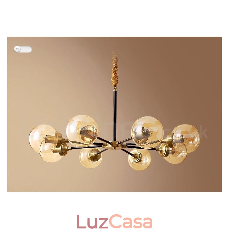 Lustre de pingente de latão puro luxuoso rústico retrô vintage com cúpulas de vidro