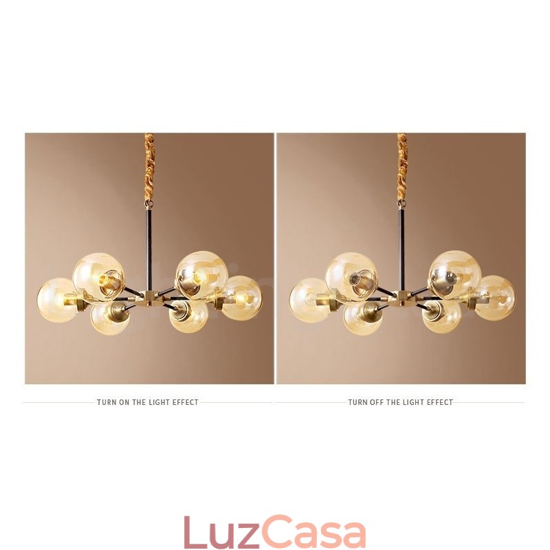 Lustre de pingente de latão puro luxuoso rústico retrô vintage com cúpulas de vidro