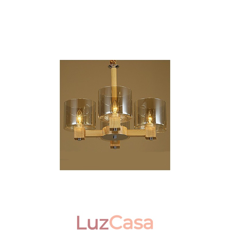Luminária pendente fashion Mesa Madeira Tampa de vidro