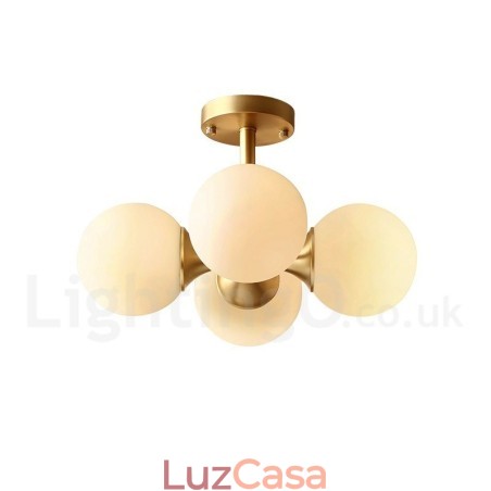 4 Luzes de latão puro moderno contemporâneo simples rústico retrô vintage luz de teto embutida com cúpulas de vidro 4 Luzes de latão puro moderno contemporâneo simples rústico retrô vintage luz de teto embutida com cúpulas de vidro