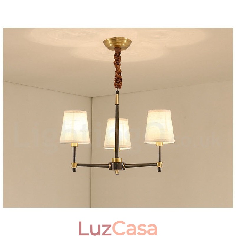 Pure Brass Grande Luxuoso Rústico Retro Vintage Pingente de Latão Lustre com Tons de Tecido