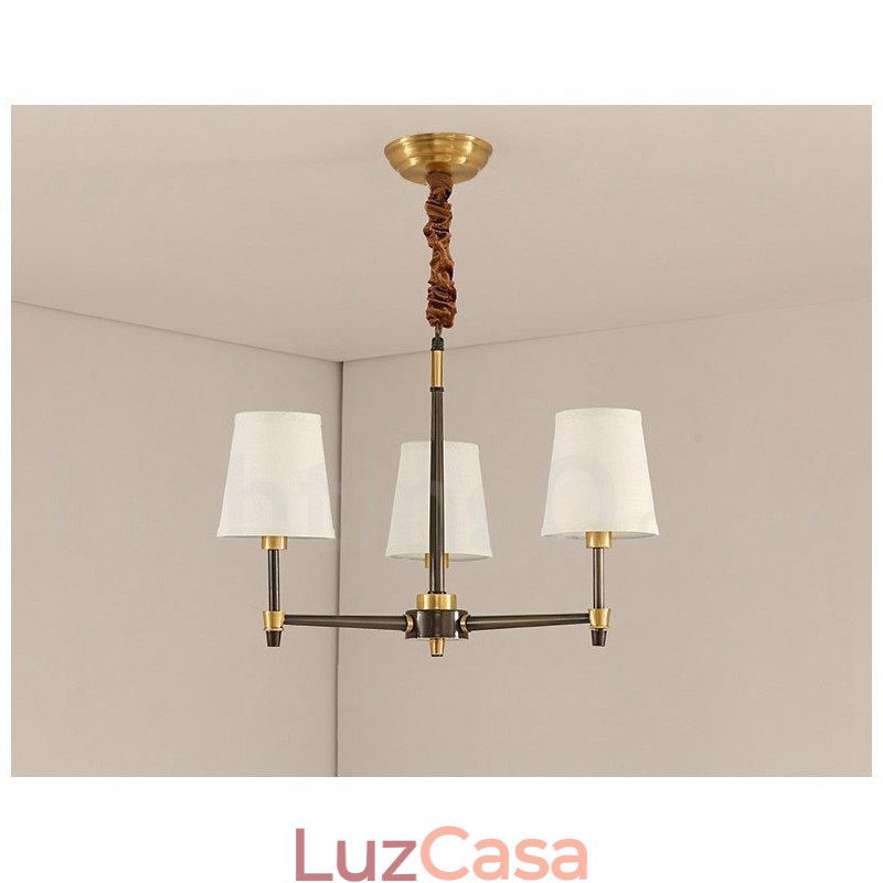 Pure Brass Grande Luxuoso Rústico Retro Vintage Pingente de Latão Lustre com Tons de Tecido