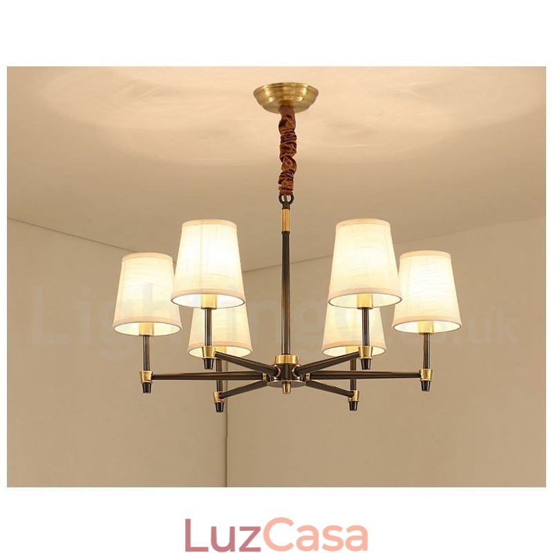 Pure Brass Grande Luxuoso Rústico Retro Vintage Pingente de Latão Lustre com Tons de Tecido