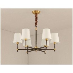 Pure Brass Grande Luxuoso Rústico Retro Vintage Pingente de Latão Lustre com Tons de Tecido